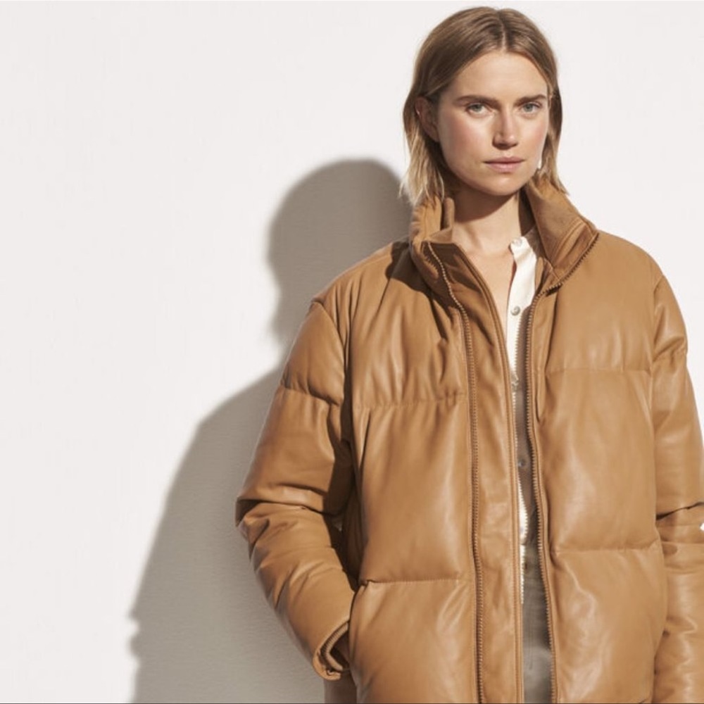 Vince brown leather puffer jacket